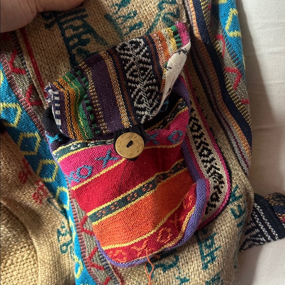 NWOT Rice Love Multicolor Handmade Drawstring Backpack - Picture 3 of 8